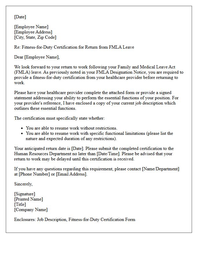 Family and Medical Leave Act Fitness for Duty Letter