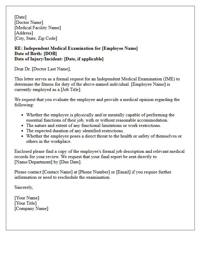 Independent Medical Examination Fitness for Duty Letter