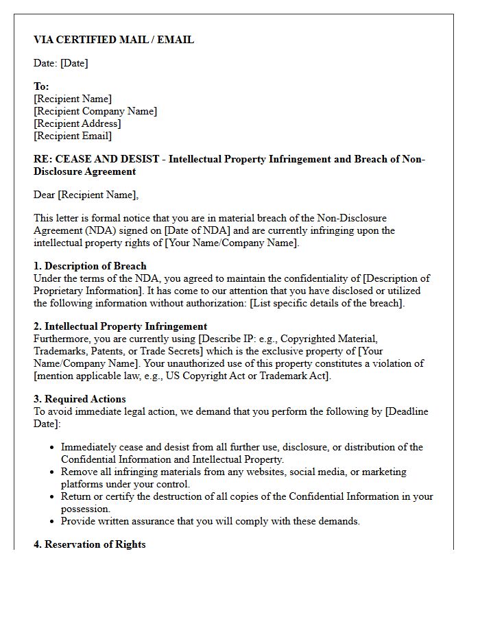 Intellectual Property Infringement and Non-Disclosure Agreement Breach Demand Letter