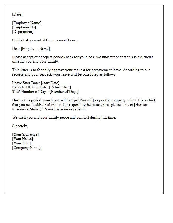 Bereavement Leave of Absence Approval Letter