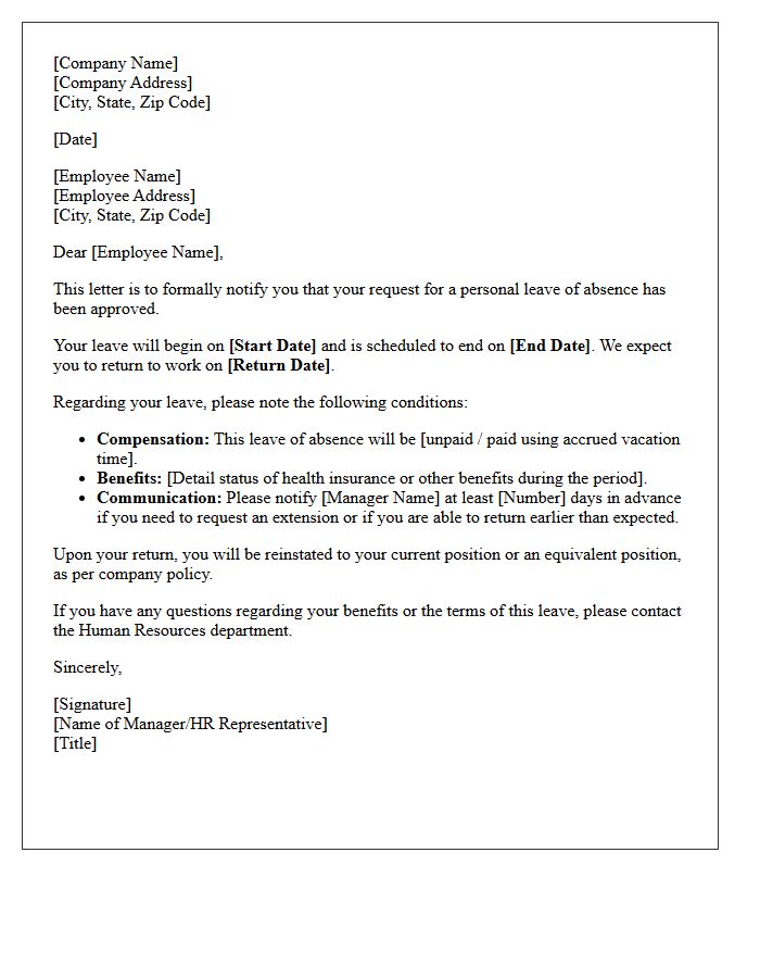 Personal Leave of Absence Approval Letter