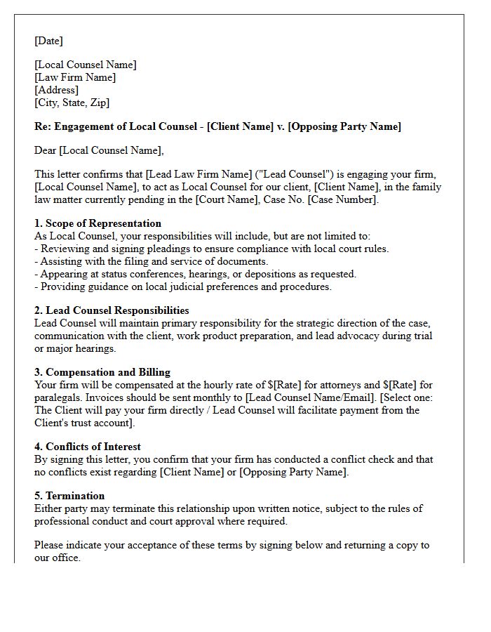 Family Law Local Counsel Engagement Letter