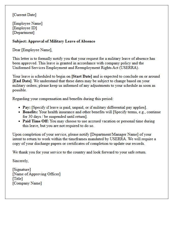 Military Duty Leave of Absence Approval Letter