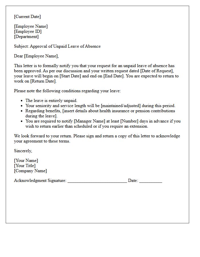 Unpaid Leave of Absence Approval Letter