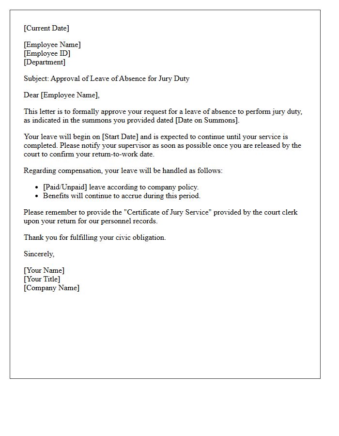 Jury Duty Leave of Absence Approval Letter