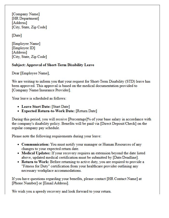 Short-Term Disability Leave Approval Letter