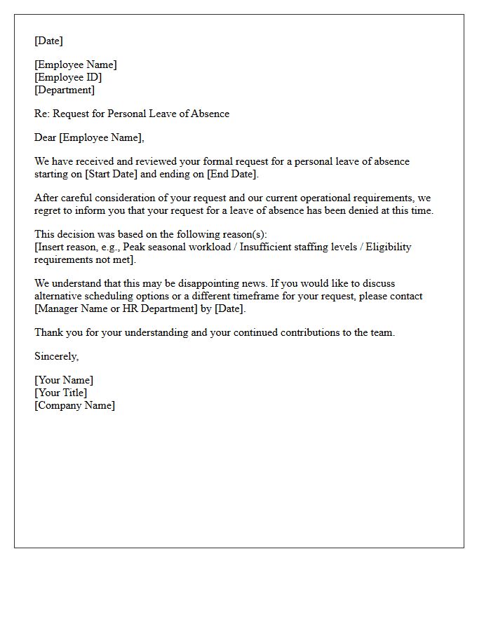Standard Personal Leave of Absence Denial Letter