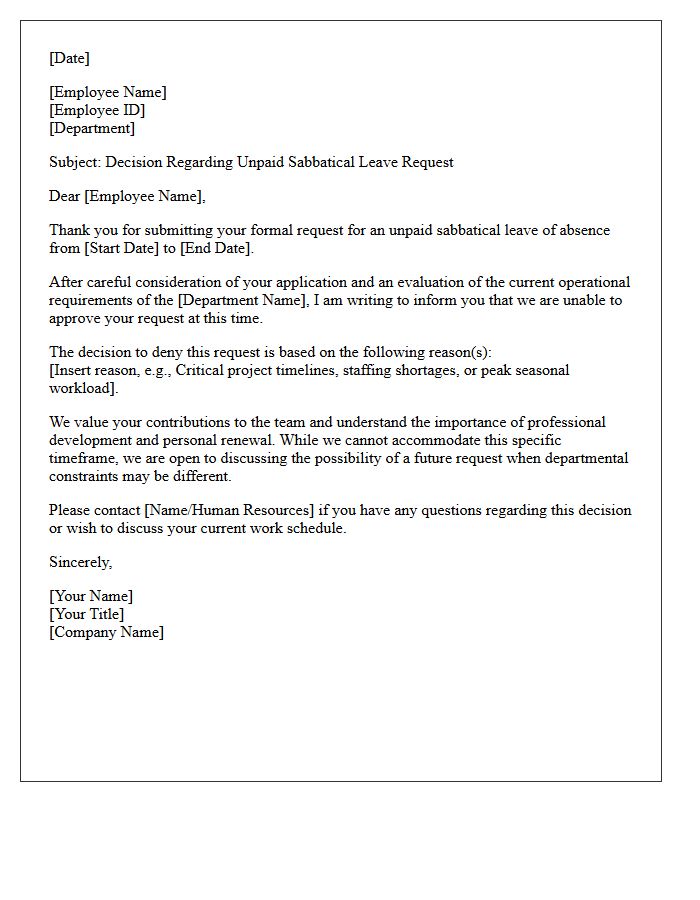 Unpaid Sabbatical Leave of Absence Denial Letter