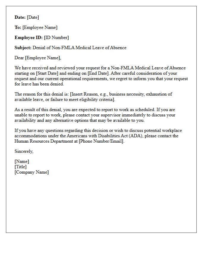 Non-FMLA Medical Leave of Absence Denial Letter