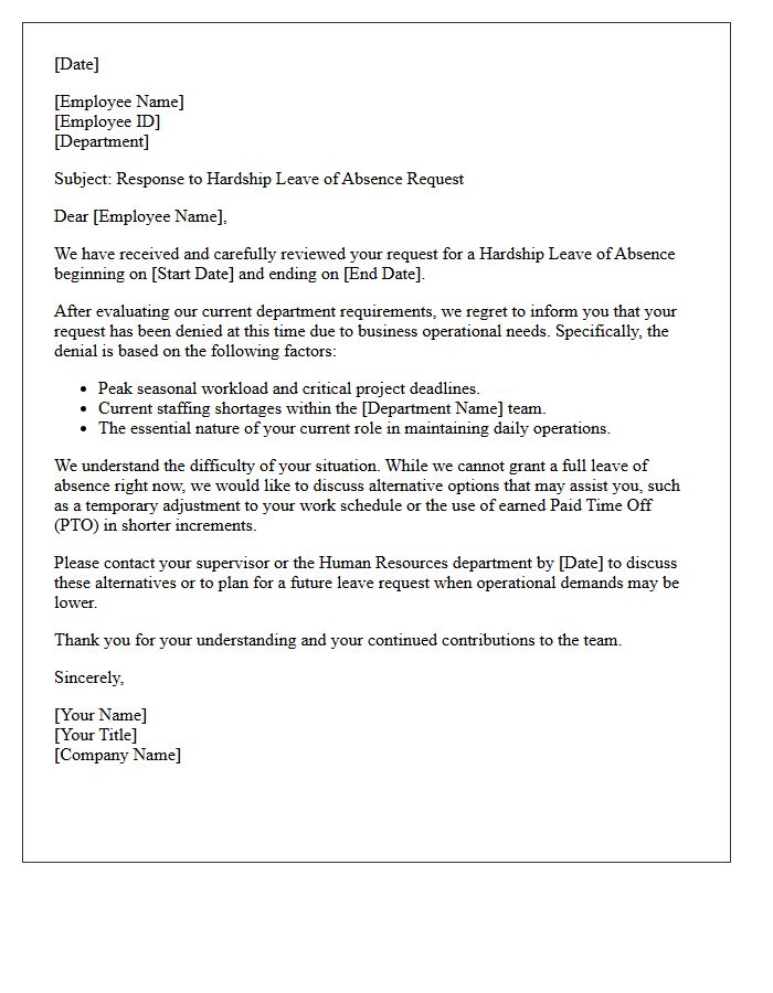 Business Operations Hardship Leave of Absence Denial Letter