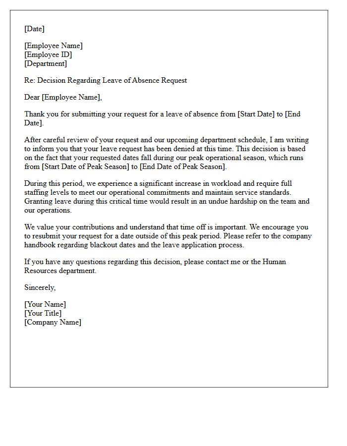 Peak Operational Season Leave of Absence Denial Letter