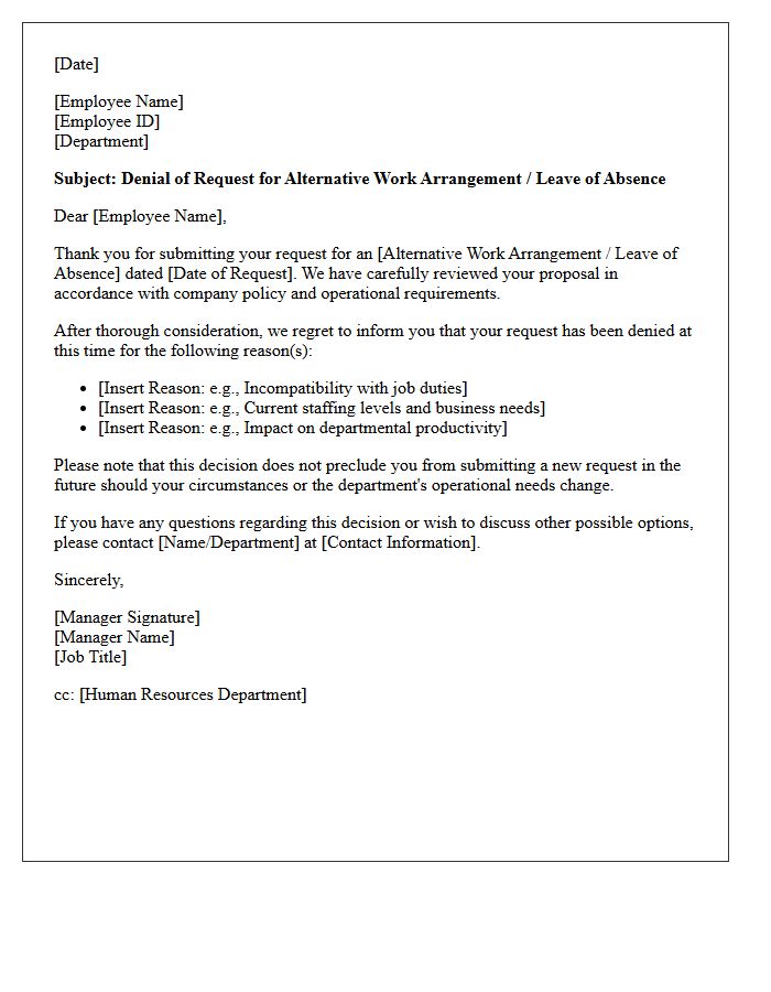 Alternative Work Arrangement Leave of Absence Denial Letter