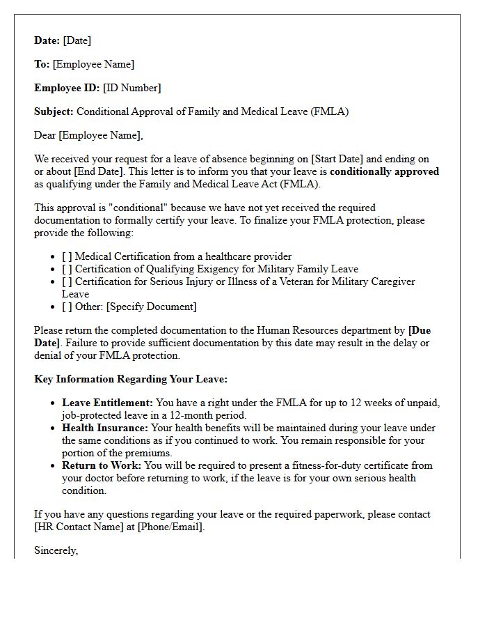 Family and Medical Leave of Absence Conditional Approval Letter