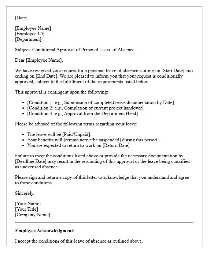 Personal Leave of Absence Conditional Approval Letter