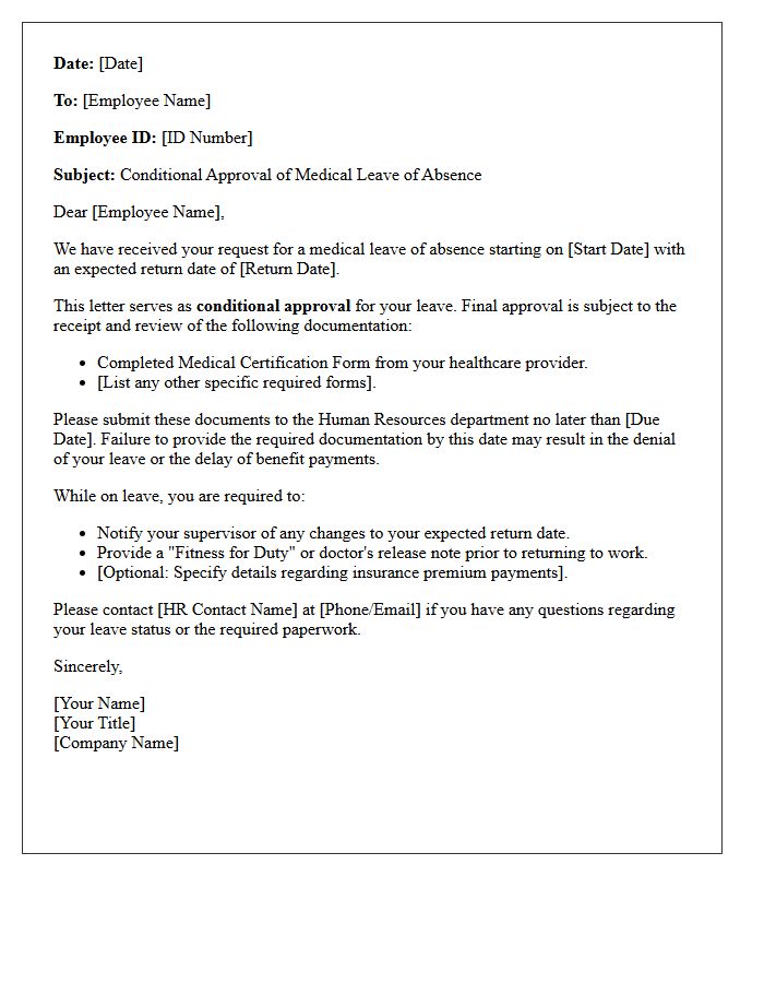 Medical Leave of Absence Conditional Approval Letter