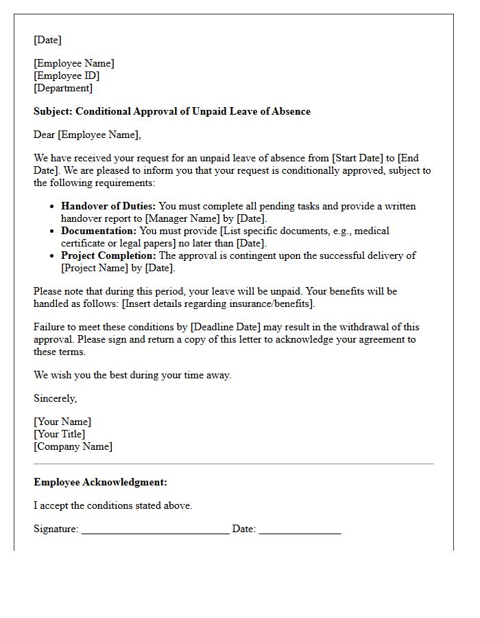 Unpaid Leave of Absence Conditional Approval Letter