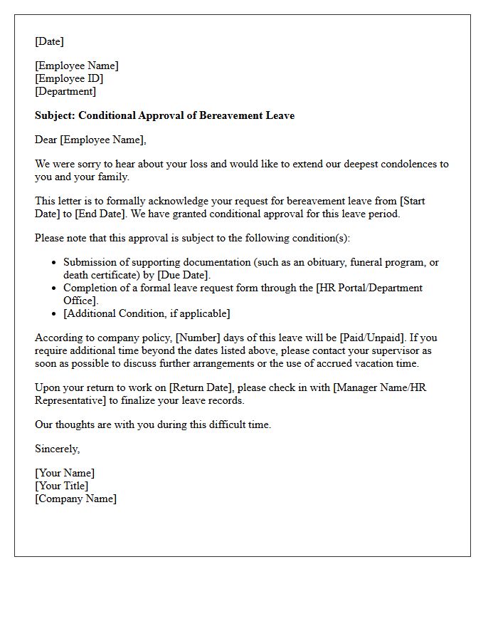 Bereavement Leave of Absence Conditional Approval Letter