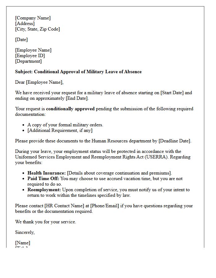 Military Leave of Absence Conditional Approval Letter