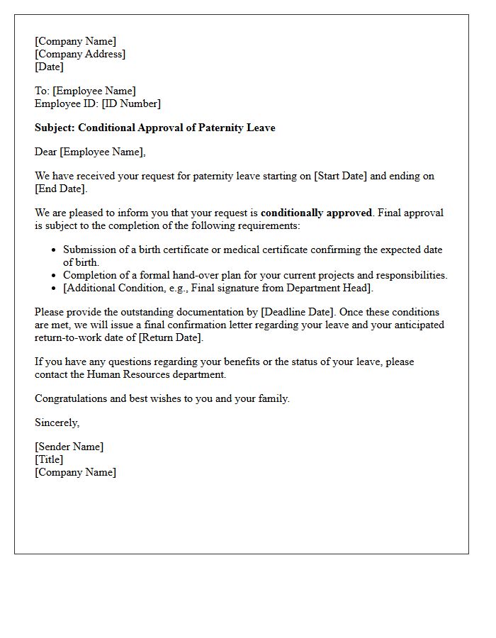 Paternity Leave of Absence Conditional Approval Letter