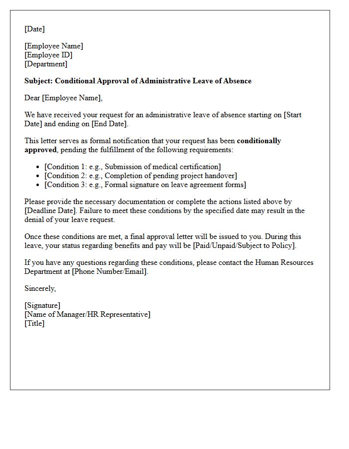 Administrative Leave of Absence Conditional Approval Letter