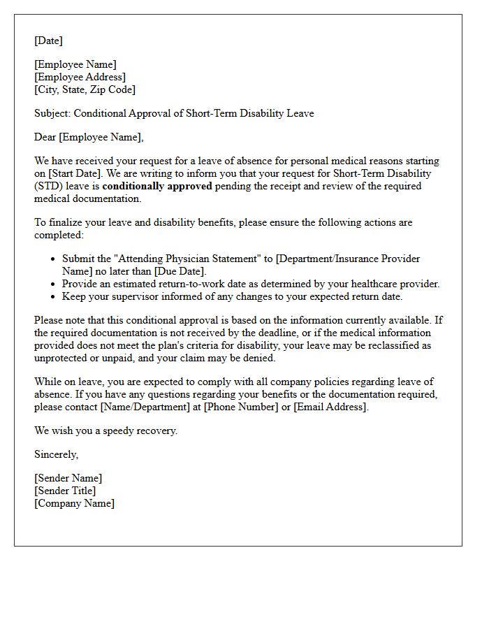 Short-Term Disability Leave of Absence Conditional Approval Letter