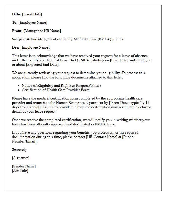 Family Medical Leave Request Acknowledgement Letter