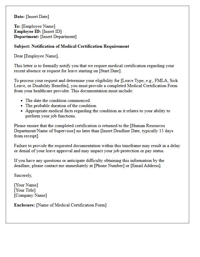 Medical Certification Requirement Notification Letter
