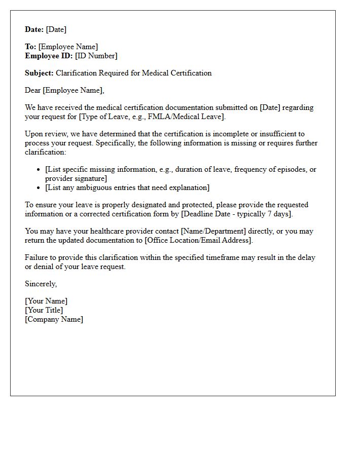 Incomplete Leave Certification Clarification Letter