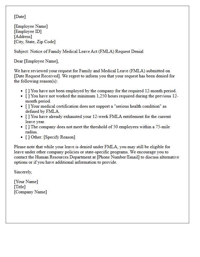 Denied Family Medical Leave Explanation Letter