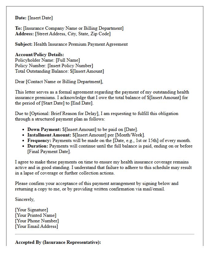 Health Insurance Premium Payment Agreement Letter