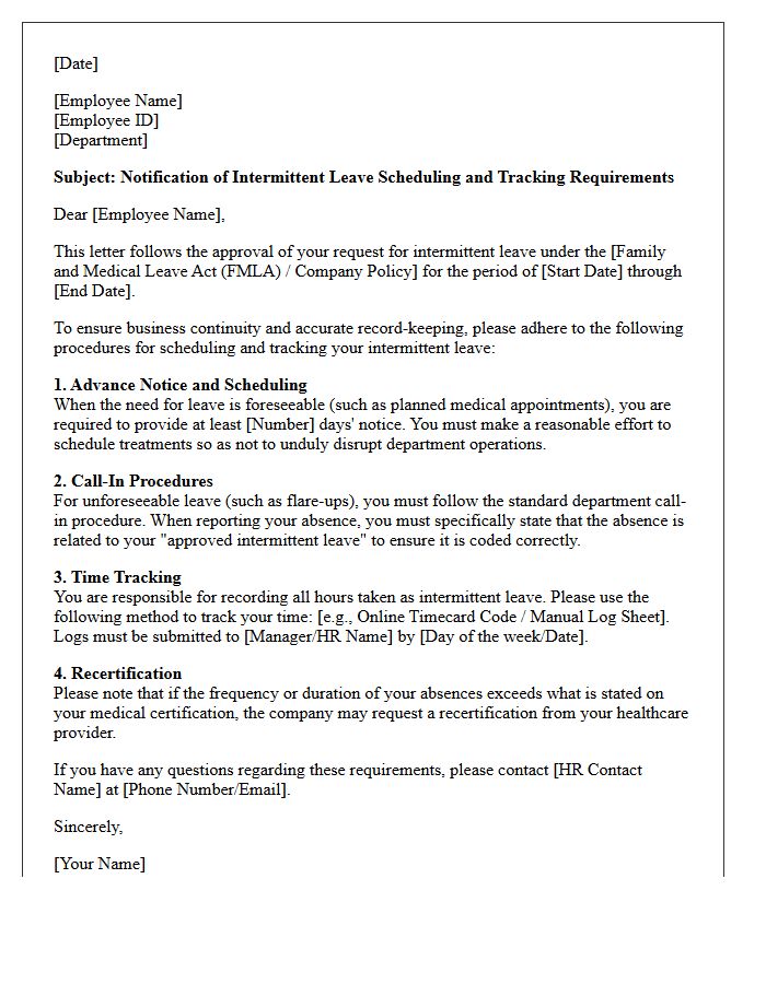 Intermittent Leave Scheduling and Tracking Letter