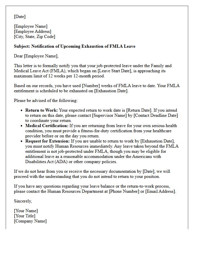 Exhaustion of Family Medical Leave Warning Letter
