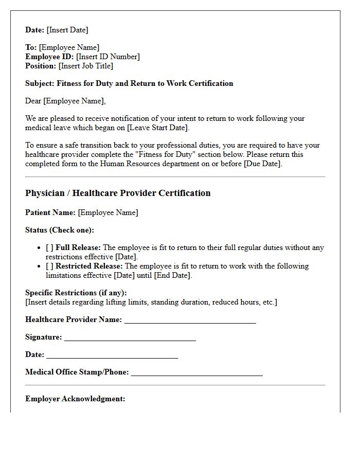 Fitness for Duty and Return to Work Letter