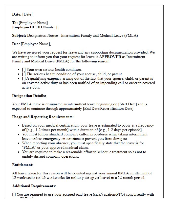 Intermittent Family Medical Leave Designation Notice Letter