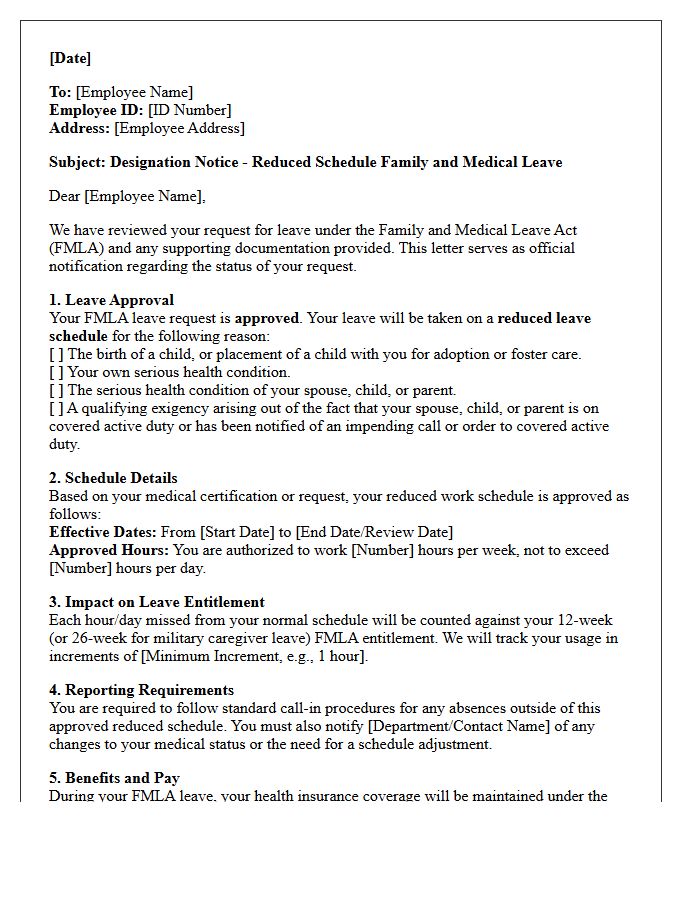 Reduced Schedule Family Medical Leave Designation Notice Letter