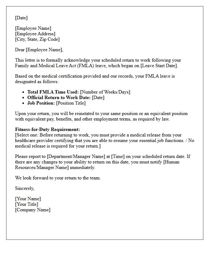 Return To Work Family Medical Leave Designation Notice Letter