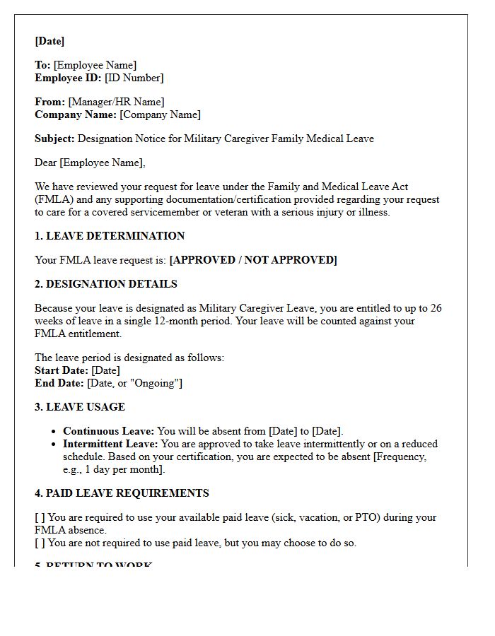 Military Caregiver Family Medical Leave Designation Notice Letter