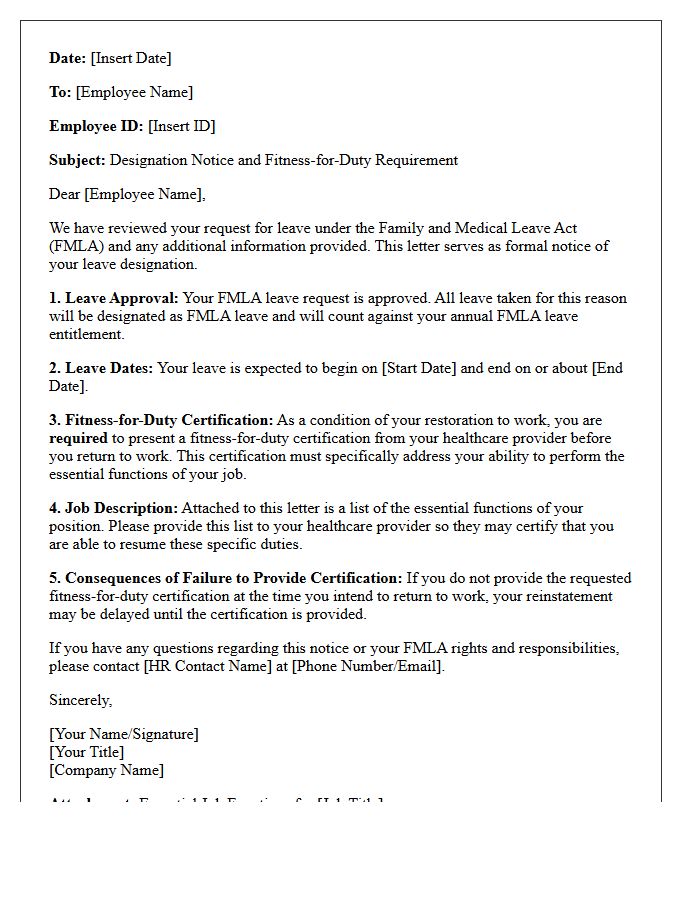 Fitness For Duty Family Medical Leave Designation Notice Letter