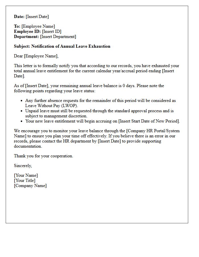 Annual Leave Exhaustion Warning Letter
