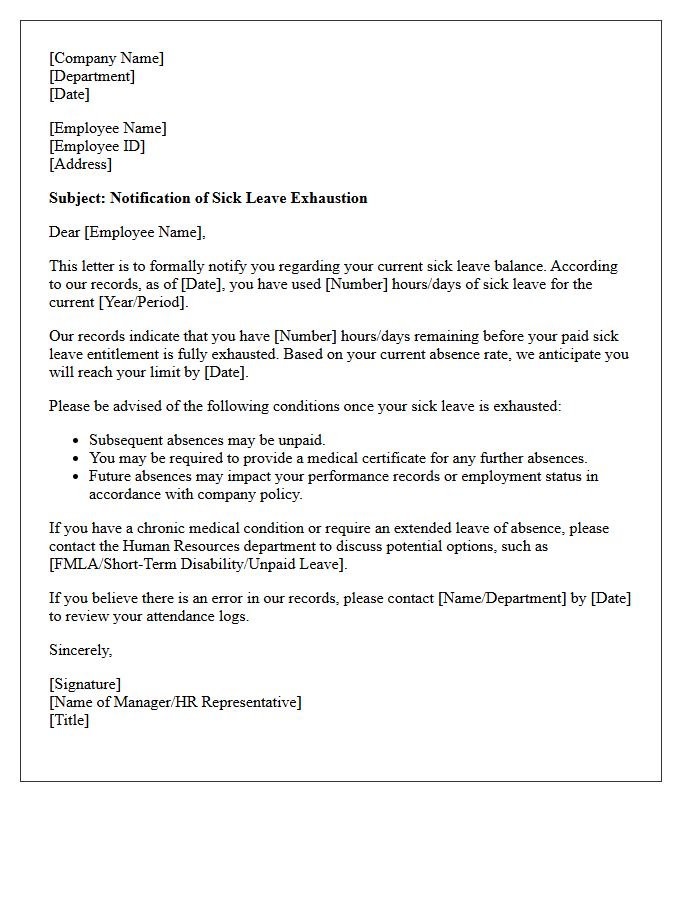 Sick Leave Exhaustion Warning Letter