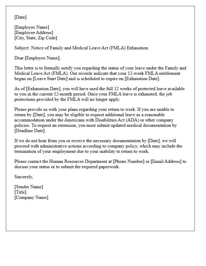 Family and Medical Leave Exhaustion Warning Letter