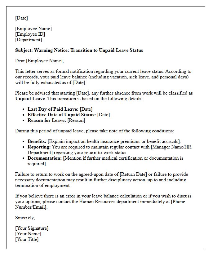 Unpaid Leave Transition Warning Letter
