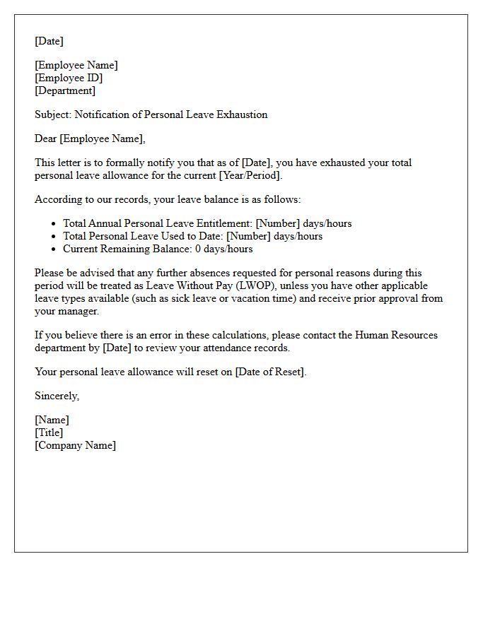 Personal Leave Allowance Exhaustion Letter