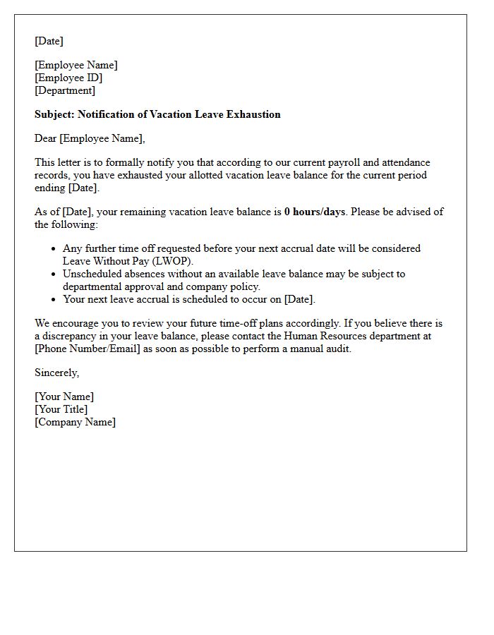 Vacation Leave Exhaustion Advisory Letter