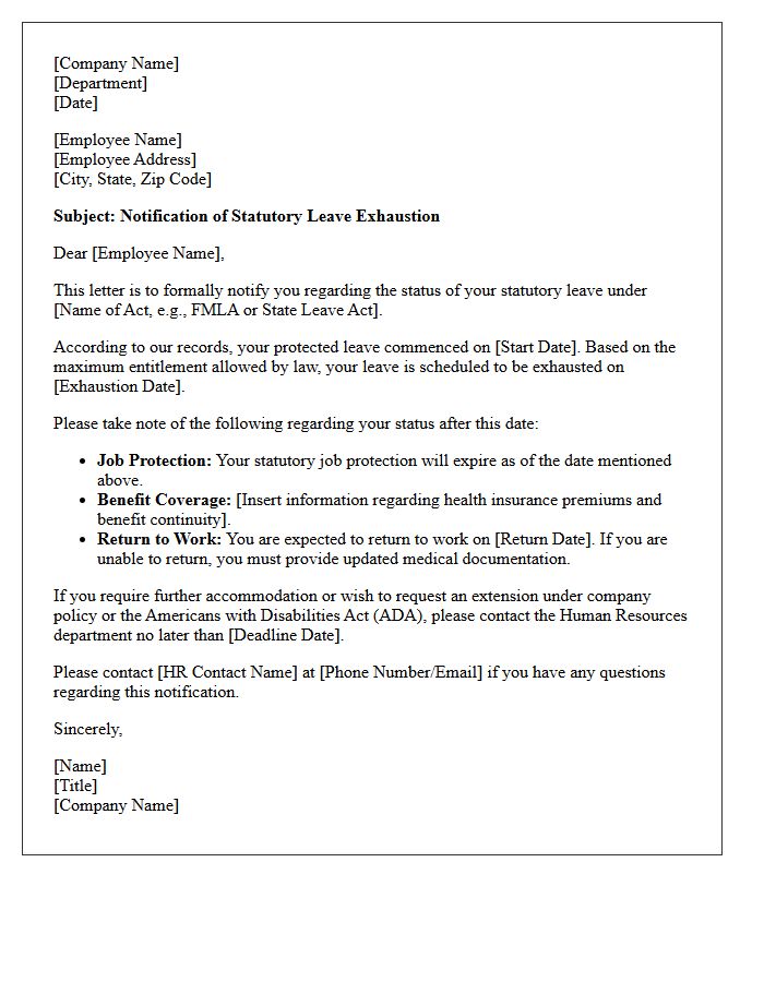 Statutory Leave Exhaustion Notification Letter