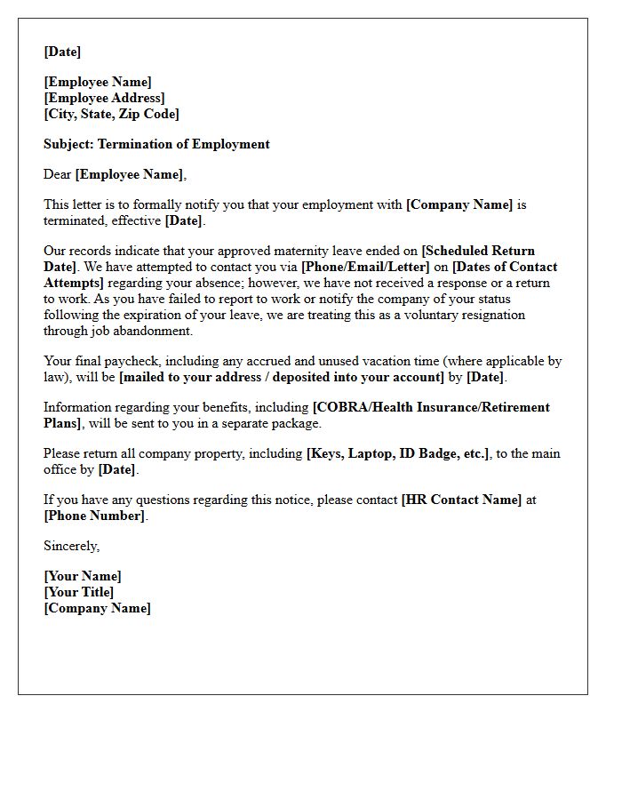 Failure to Return From Maternity Leave Termination Letter