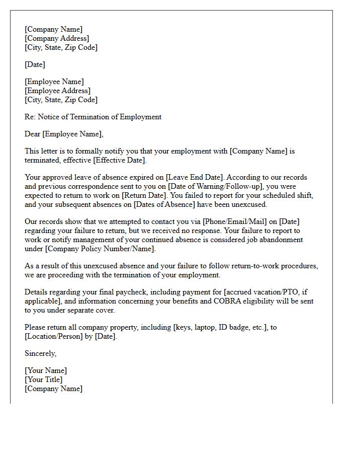 Unexcused Absence Following Leave Termination Letter