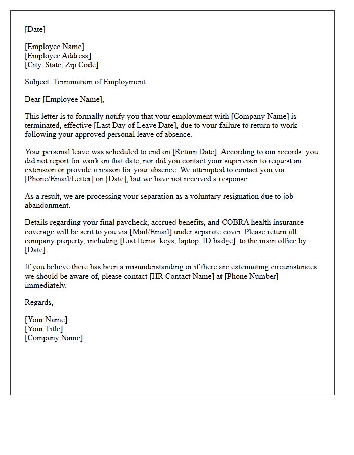 Failure to Return From Personal Leave Termination Letter