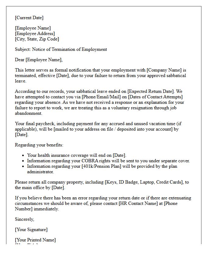 Failure to Return From Sabbatical Leave Termination Letter