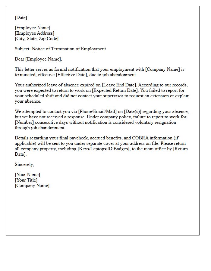 No-Show Following Authorized Leave Termination Letter